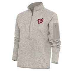 Oatmeal Washington Nationals Antigua Women's Logo Fortune Quarter-Zip Pullover Jacket