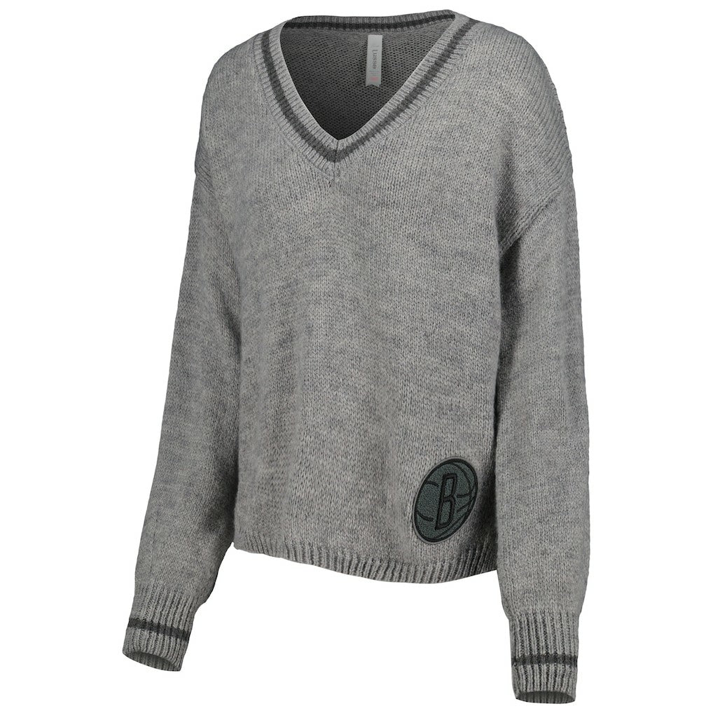 Brooklyn Nets Lusso Women's Scarletts Lantern Sleeve Tri-Blend V-Neck Pullover Sweater