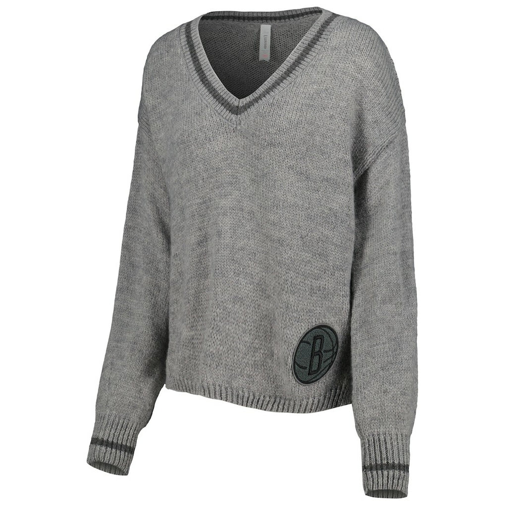 Brooklyn Nets Lusso Women's Scarletts Lantern Sleeve Tri-Blend V-Neck Pullover Sweater