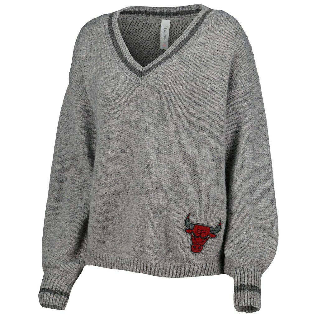 Chicago Bulls Lusso Women's Scarletts Lantern Sleeve Tri-Blend V-Neck Pullover Sweater
