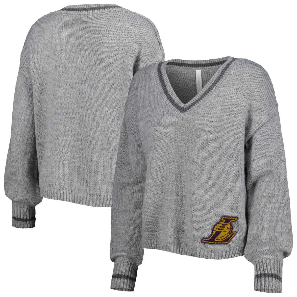 Los Angeles Lakers Lusso Women's Scarletts Lantern Sleeve Tri-Blend V-Neck Pullover Sweater