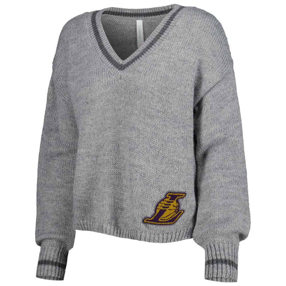 Los Angeles Lakers Lusso Women's Scarletts Lantern Sleeve Tri-Blend V-Neck Pullover Sweater