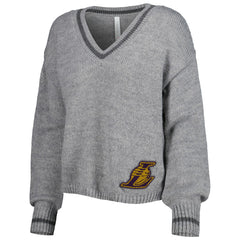 Los Angeles Lakers Lusso Women's Scarletts Lantern Sleeve Tri-Blend V-Neck Pullover Sweater