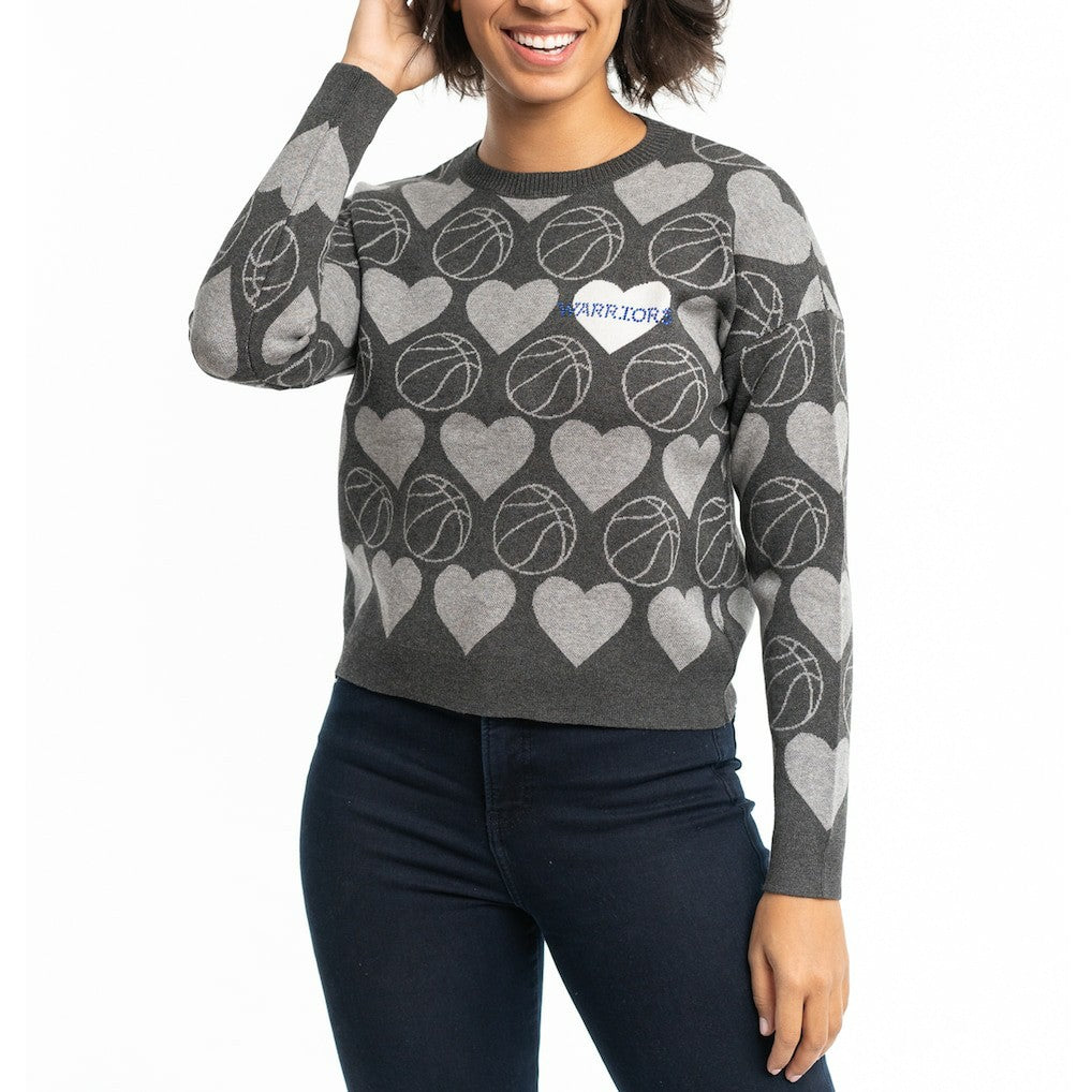 Golden State Warriors Lusso Women's Basketball Love Swarovski Crystal Intarsia Pullover Sweater sale