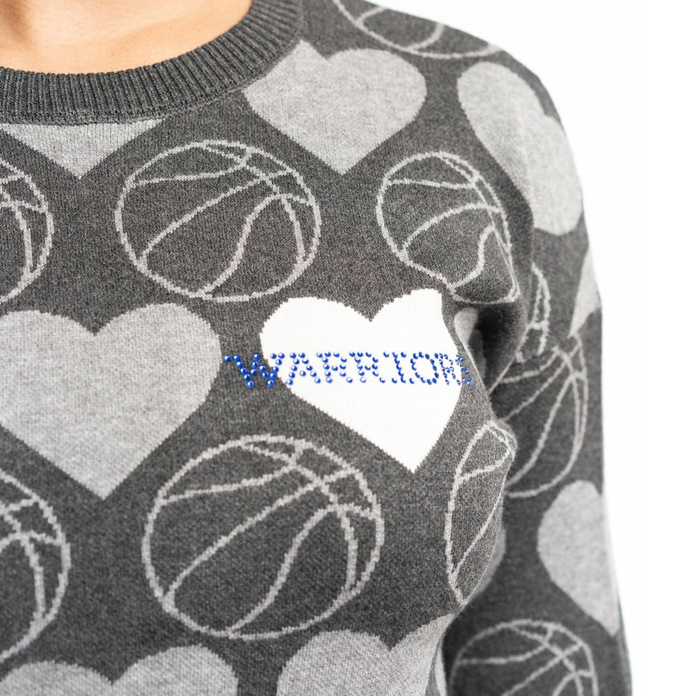 Golden State Warriors Lusso Women's Basketball Love Swarovski Crystal Intarsia Pullover Sweater sale