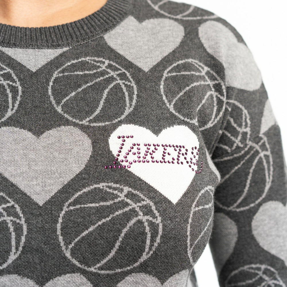 Los Angeles Lakers Lusso Women's Basketball Love Swarovski Crystal Intarsia Pullover Sweater