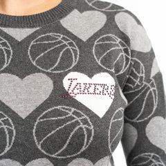 Los Angeles Lakers Lusso Women's Basketball Love Swarovski Crystal Intarsia Pullover Sweater