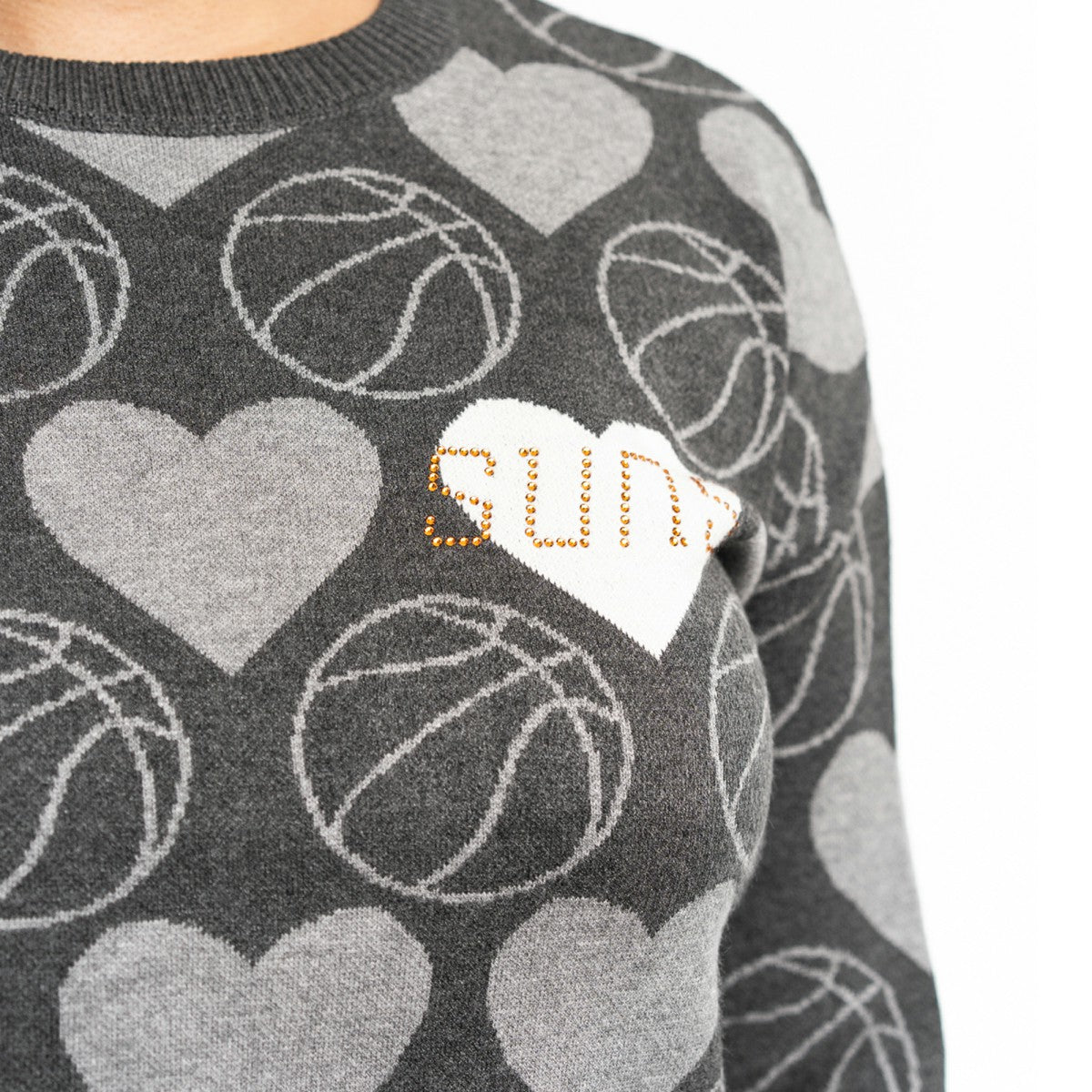 Phoenix Suns Lusso Women's Basketball Love Swarovski Crystal Intarsia Pullover Sweater
