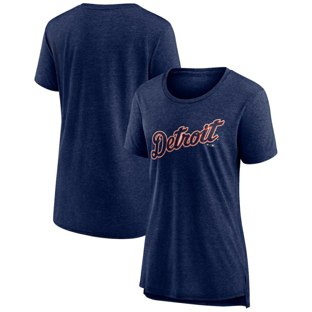 Heather Navy Detroit Tigers Women's Official Wordmark Tri-Blend T-Shirt