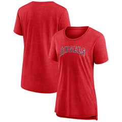 Heather Red Los Angeles Angels Women's Official Wordmark Tri-Blend T-Shirt