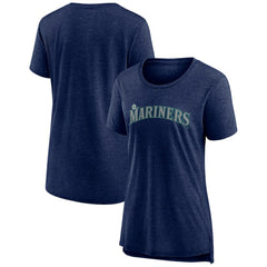 Heather Navy Seattle Mariners Women's Official Wordmark Tri-Blend T-Shirt