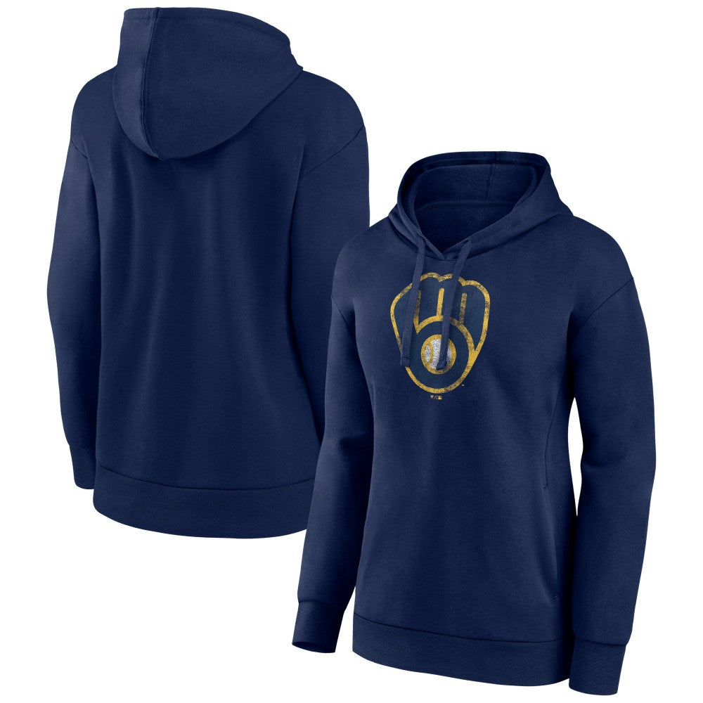 Navy Milwaukee Brewers Women's Distressed Team Pullover Hoodie
