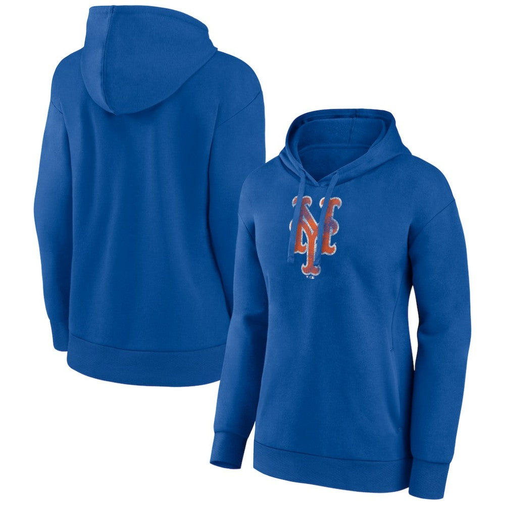 Royal New York Mets Women's Distressed Team Pullover Hoodie