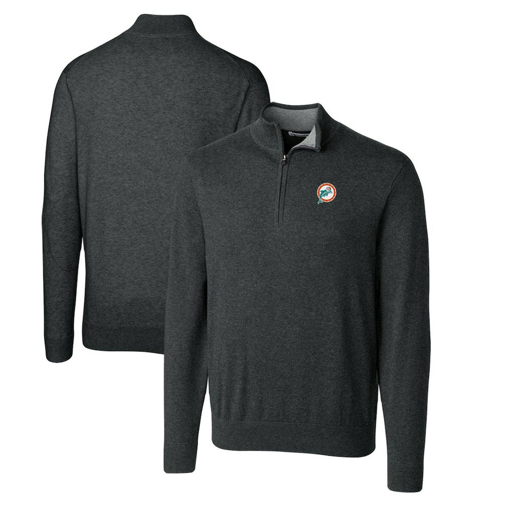 Cutter & Buck Throwback Logo Lakemont Tri-Blend Big & Tall Quarter-Zip Pullover Sweater - Miami Dolphins Pullover