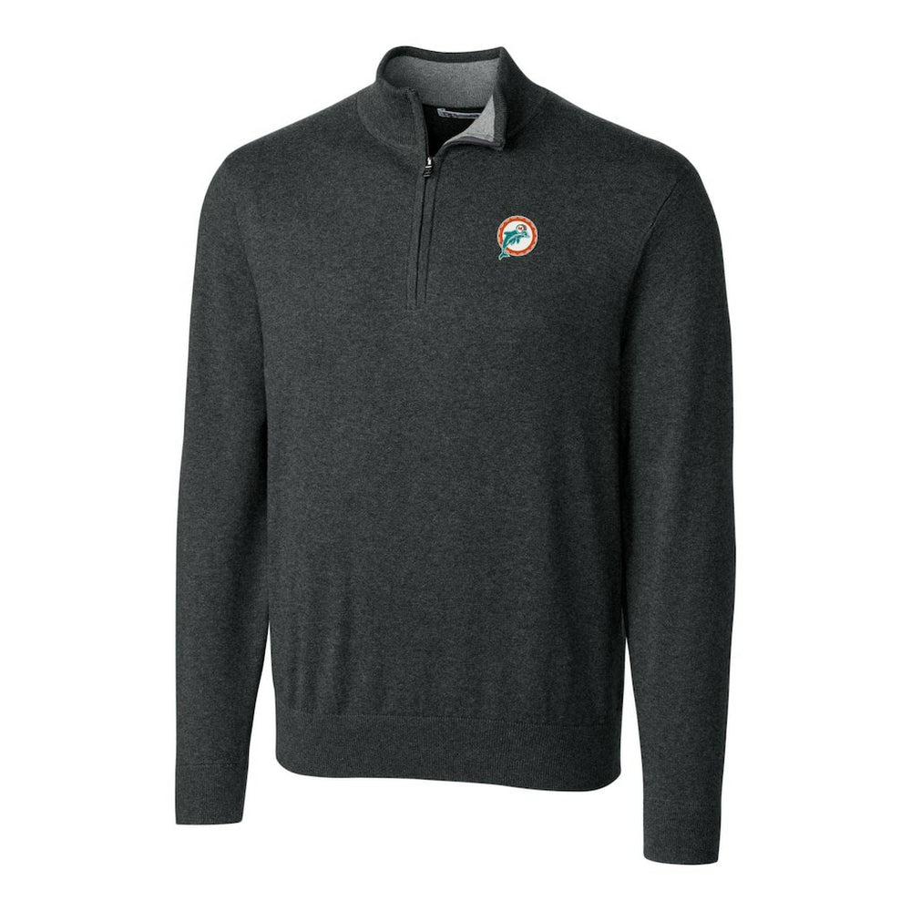 Cutter & Buck Throwback Logo Lakemont Tri-Blend Big & Tall Quarter-Zip Pullover Sweater - Miami Dolphins Pullover