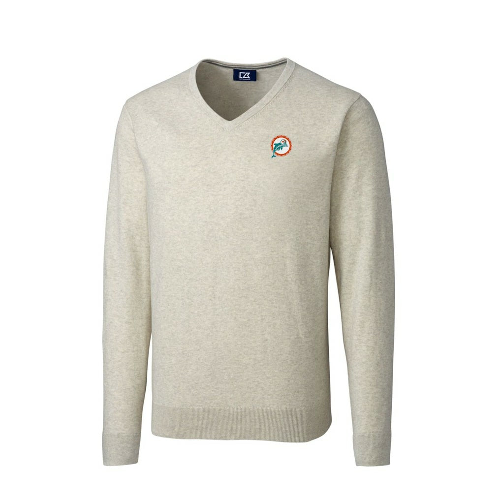 Cutter & Buck Throwback Logo Lakemont Tri-Blend Big & Tall V-Neck Pullover Sweater - Miami Dolphins Pullover