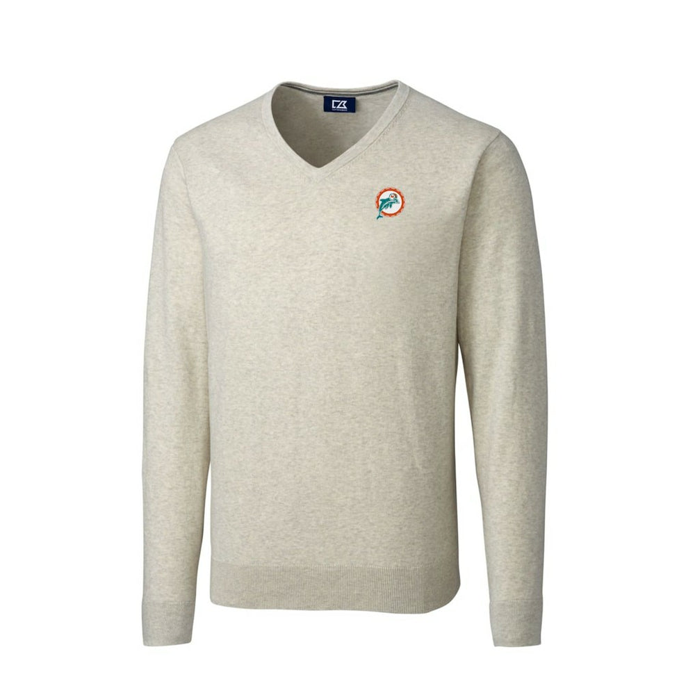 Cutter & Buck Throwback Logo Lakemont Tri-Blend Big & Tall V-Neck Pullover Sweater - Miami Dolphins Pullover