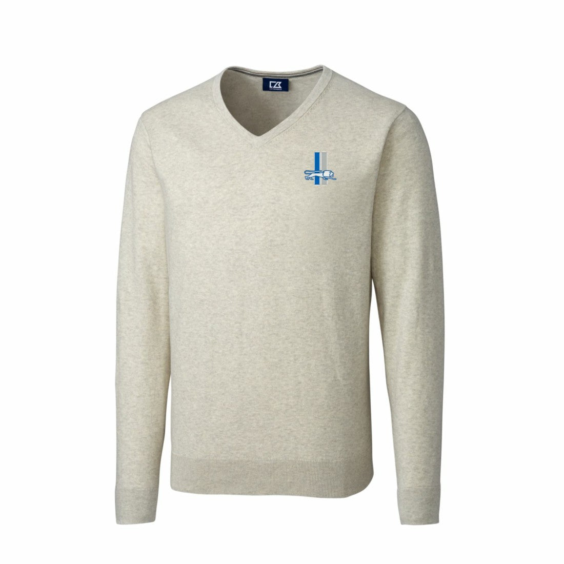 Cutter & Buck Throwback Logo Lakemont Tri-Blend Big & Tall V-Neck Pullover Sweater - Detroit Lions Pullover