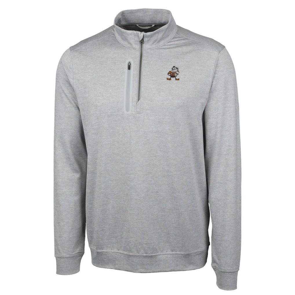Cutter & Buck Stealth Heathered Big & Tall Throwback Logo Quarter-Zip Pullover Top - Cleveland Browns Pullover