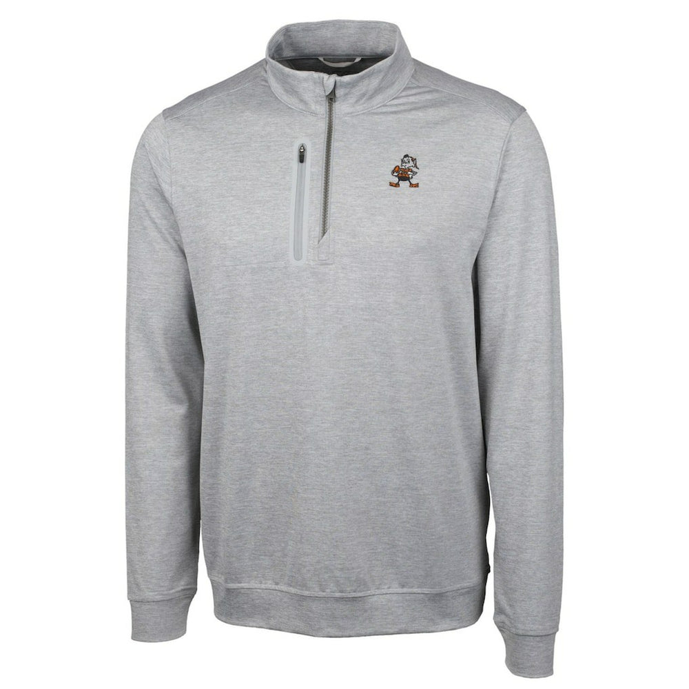 Cutter & Buck Stealth Heathered Big & Tall Throwback Logo Quarter-Zip Pullover Top - Cleveland Browns Pullover