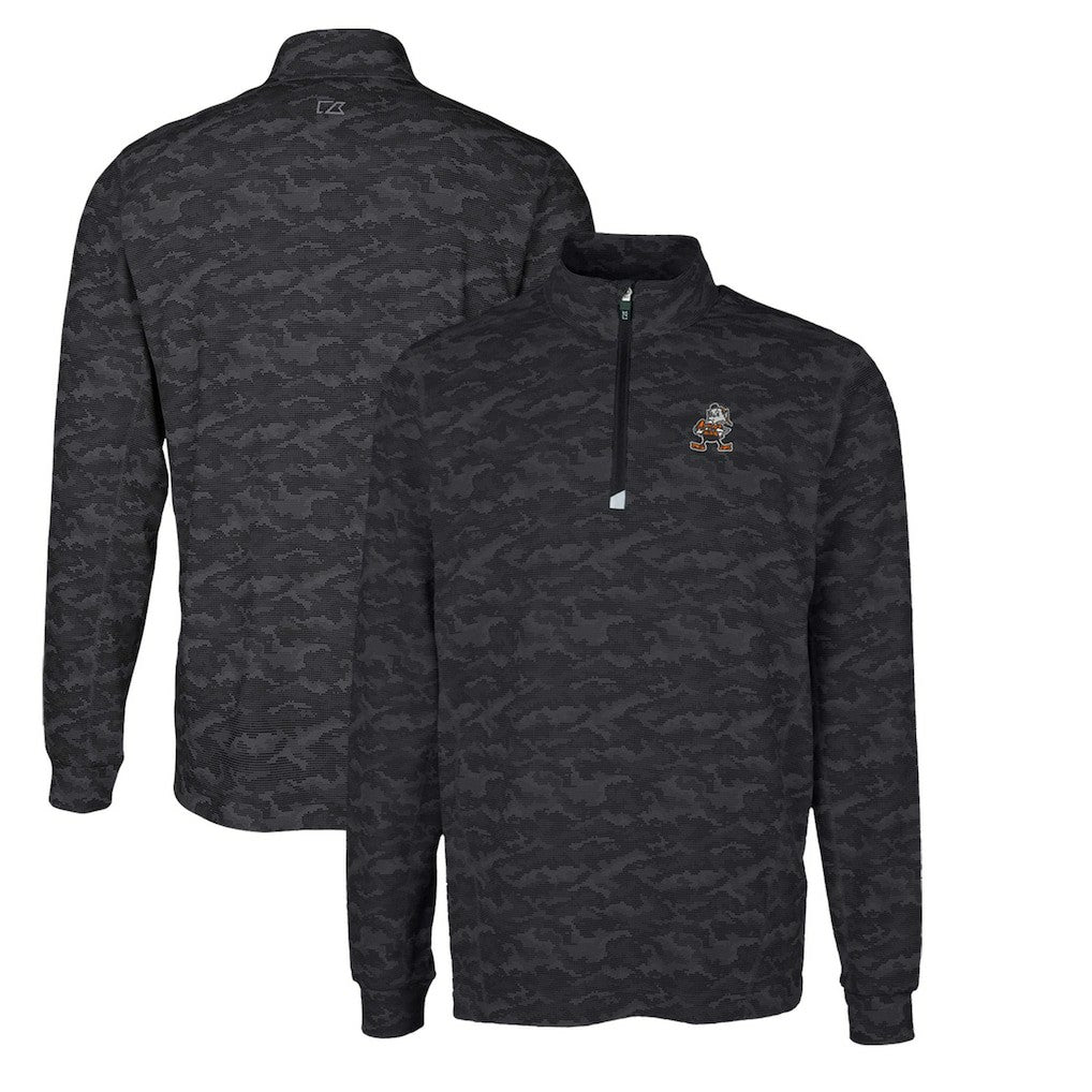 Cutter & Buck Throwback Logo Big & Tall Traverse Camo Print Stretch Quarter-Zip Pullover Top - Cleveland Browns Pullover