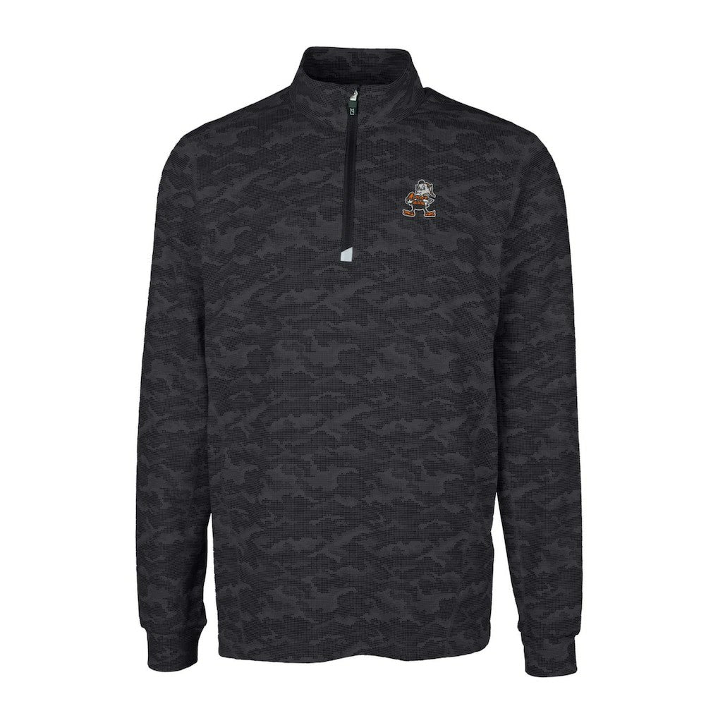 Cutter & Buck Throwback Logo Big & Tall Traverse Camo Print Stretch Quarter-Zip Pullover Top - Cleveland Browns Pullover