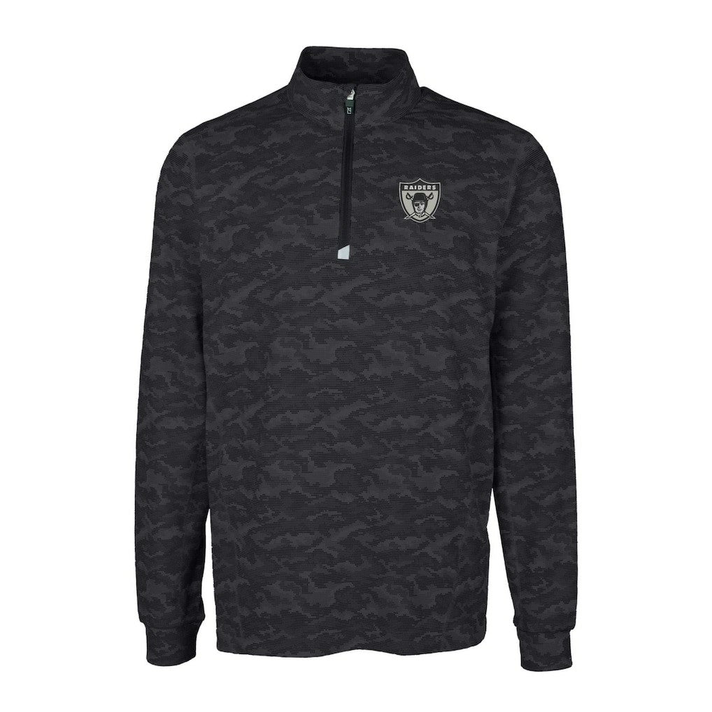 Cutter & Buck Throwback Logo Big & Tall Traverse Camo Print Stretch Quarter-Zip Pullover Top - Las Vegas Raiders Pullover