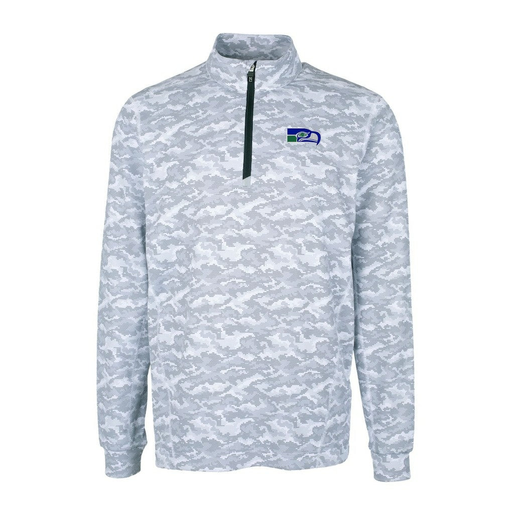 Cutter & Buck Throwback Logo Big & Tall Traverse Camo Print Stretch Quarter-Zip Pullover Top - Seattle Seahawks Pullover