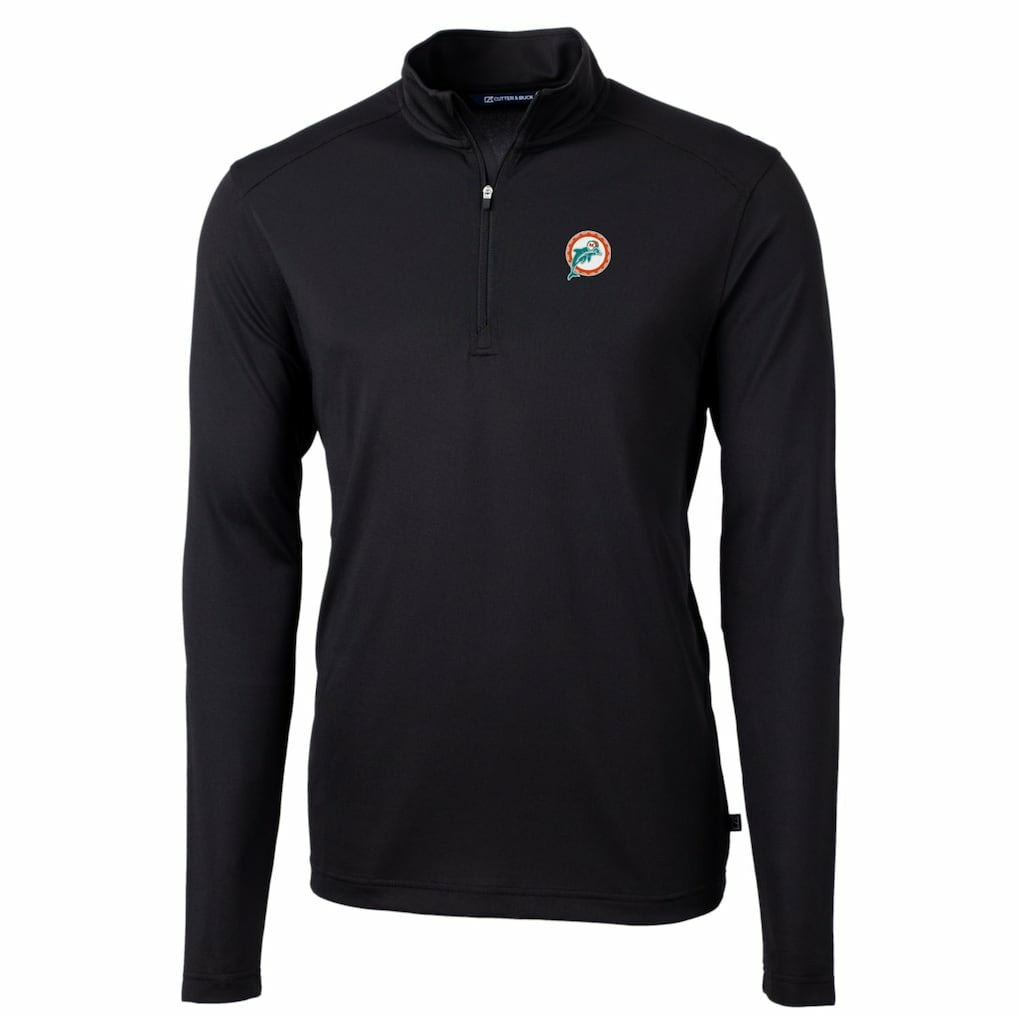 Cutter & Buck Throwback Logo Virtue Eco Pique Recycled Quarter-Zip Big & Tall Pullover Top - Miami Dolphins Pullover