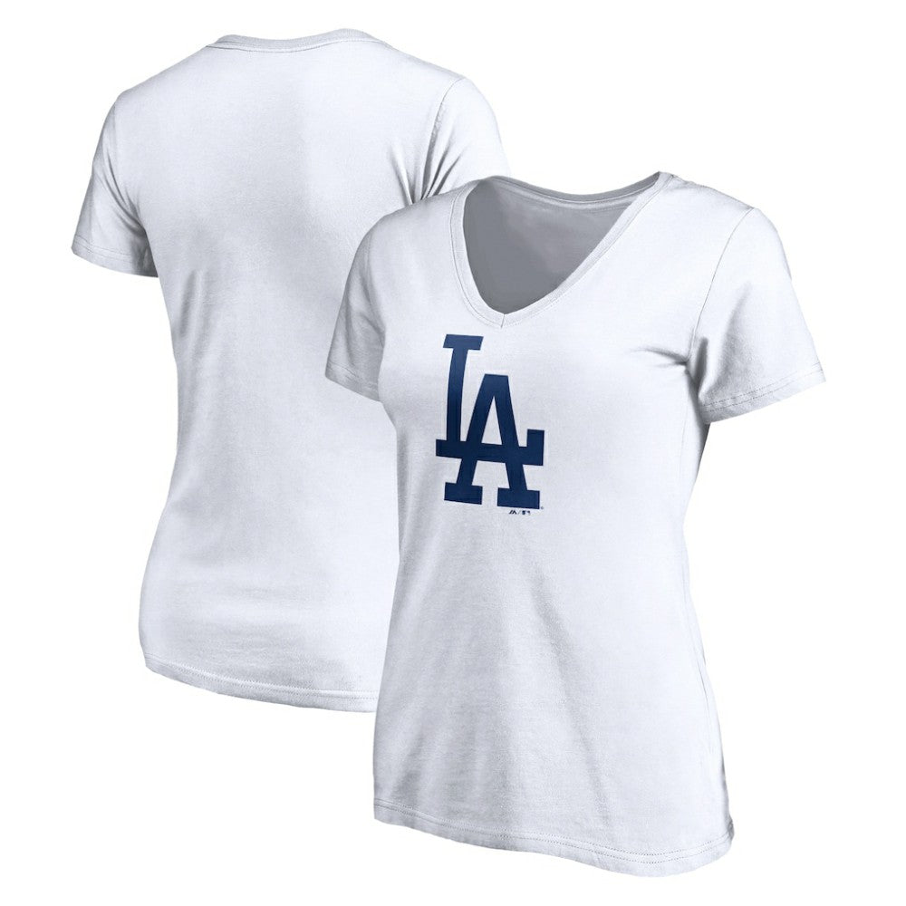 White Los Angeles Dodgers Women's Official Logo V-Neck T-Shirt