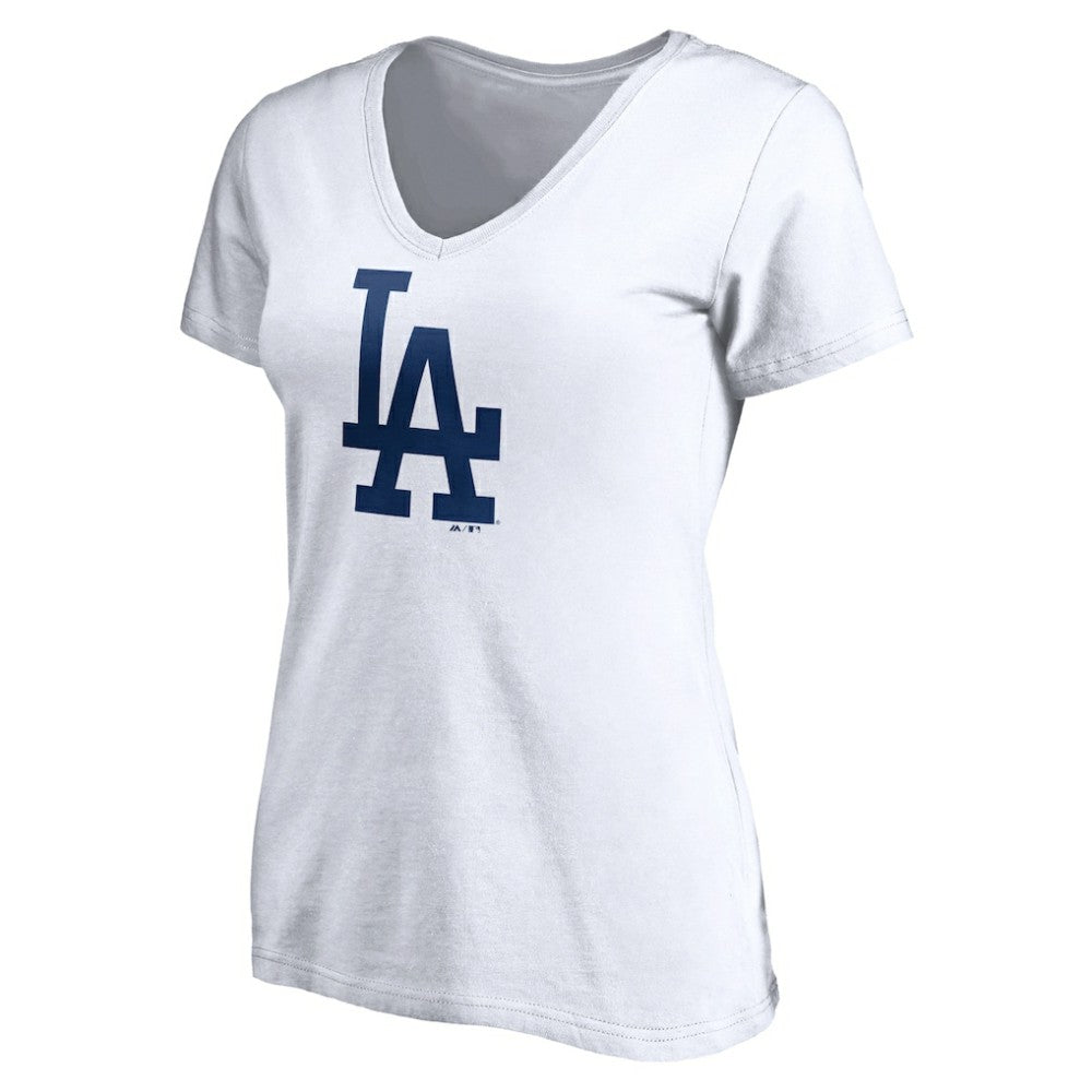 White Los Angeles Dodgers Women's Official Logo V-Neck T-Shirt