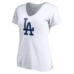 White Los Angeles Dodgers Women's Official Logo V-Neck T-Shirt