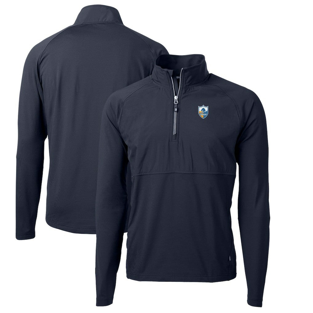 Cutter & Buck Adapt Eco Knit Hybrid Recycled Quarter-Zip Throwback Pullover Top - Los Angeles Chargers Pullover