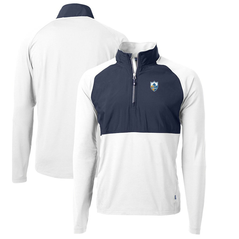 Cutter & Buck Adapt Eco Knit Hybrid Recycled Quarter-Zip Throwback Pullover Top - Los Angeles Chargers Pullover