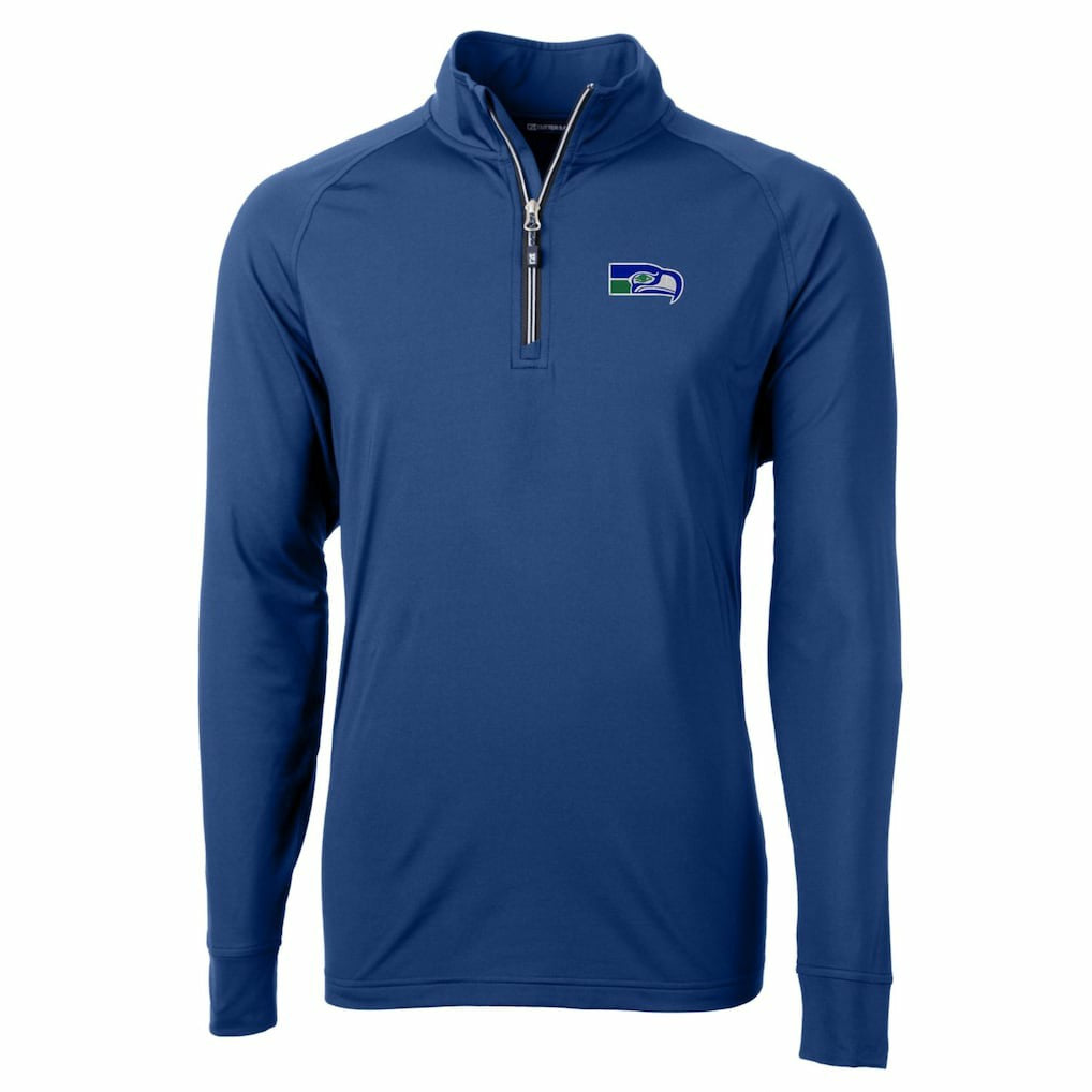 Cutter & Buck Adapt Eco Knit Stretch Recycled Quarter-Zip Throwback Pullover Top - Seattle Seahawks Pullover