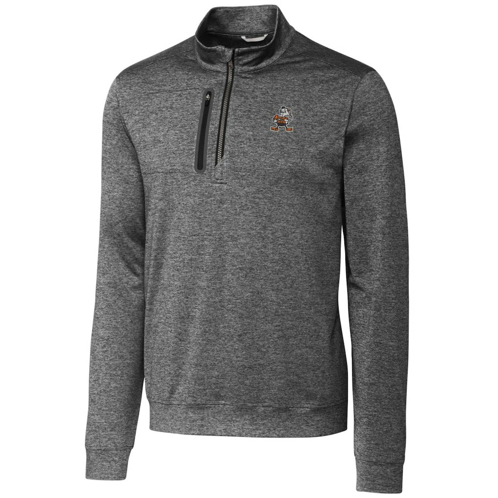 Cutter & Buck Stealth Heathered Throwback Logo Quarter-Zip Pullover Top - Cleveland Browns Pullover