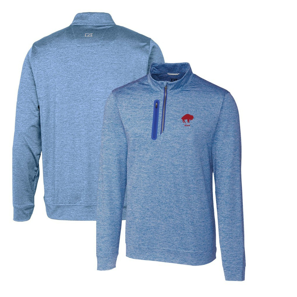 Cutter & Buck Stealth Heathered Throwback Logo Quarter-Zip Pullover Top - Buffalo Bills Pullover