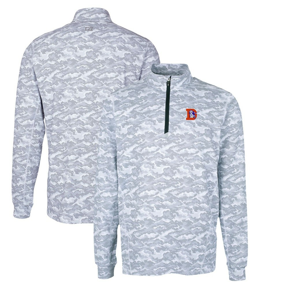Cutter & Buck Throwback Logo Traverse Camo Print Stretch Quarter-Zip Pullover Top - Denver Broncos Pullover