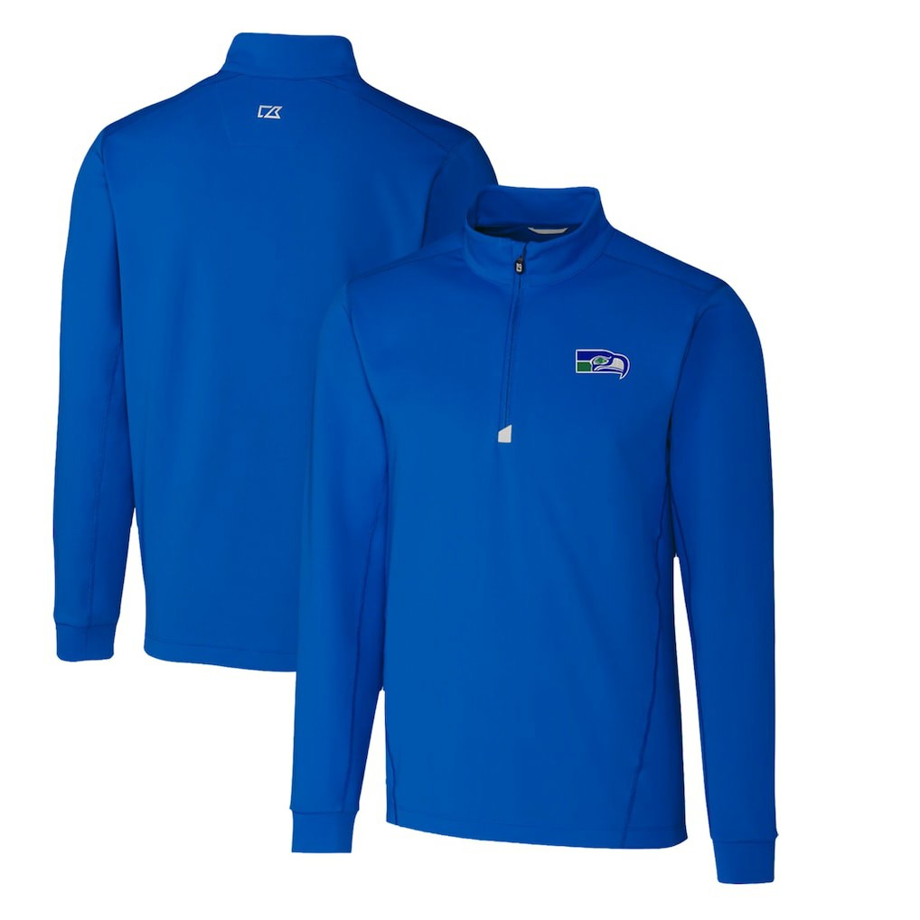 Cutter & Buck Throwback Logo Traverse Stretch Quarter-Zip Pullover Top - Seattle Seahawks Pullover