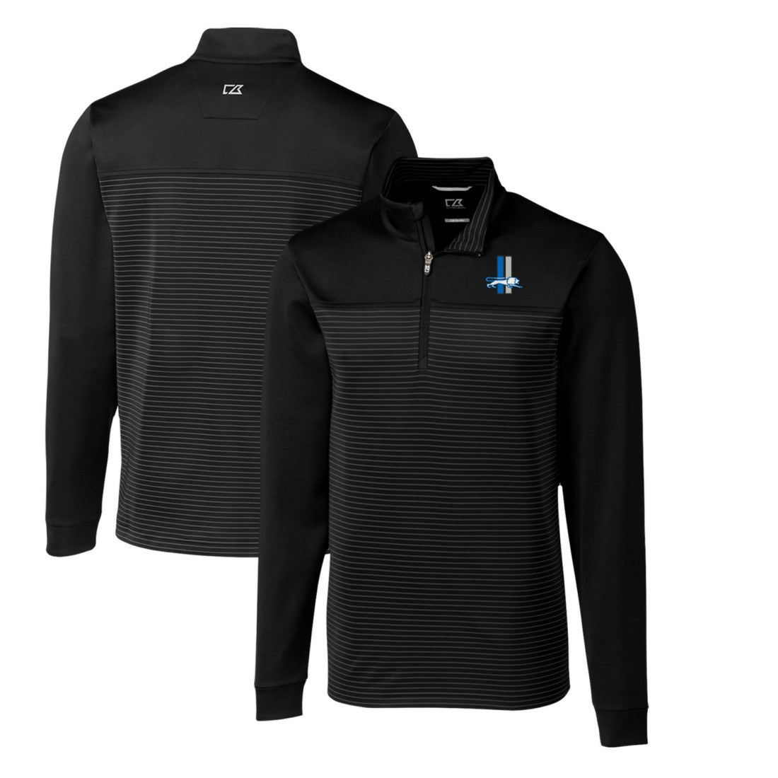 Cutter & Buck Throwback Logo Traverse Stripe Stretch Quarter-Zip Pullover Top - Detroit Lions Pullover