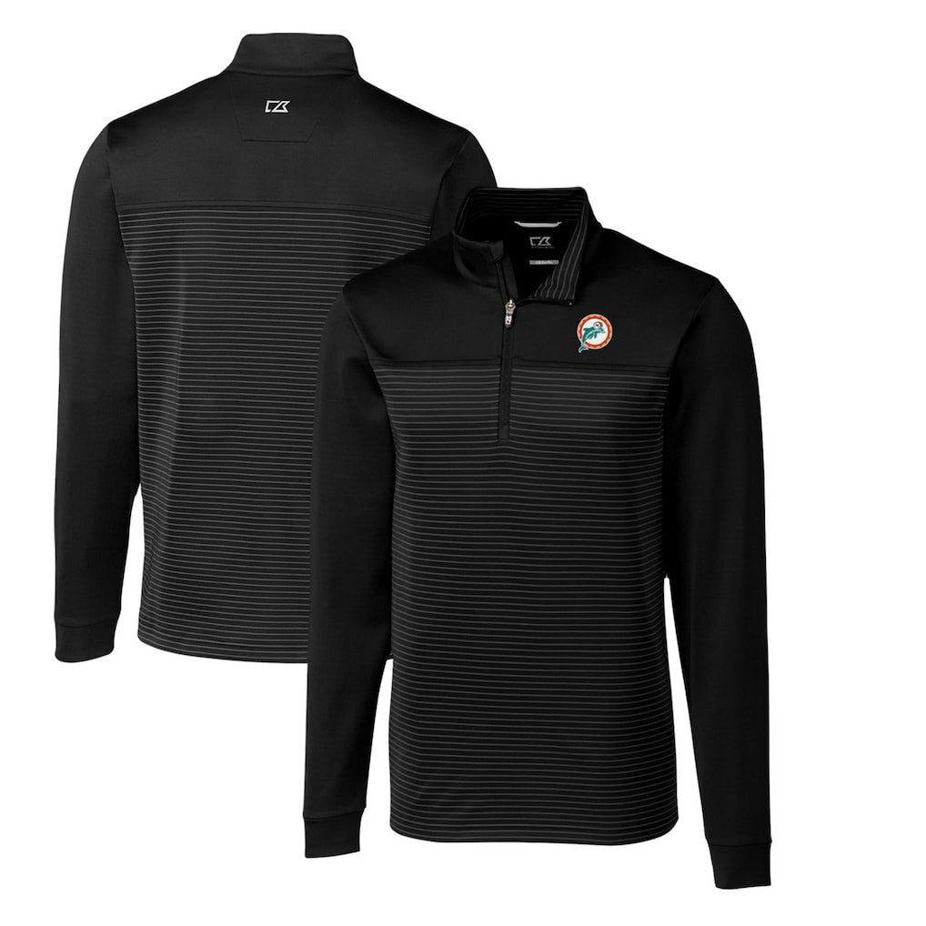 Cutter & Buck Throwback Logo Traverse Stripe Stretch Quarter-Zip Pullover Top - Miami Dolphins Pullover
