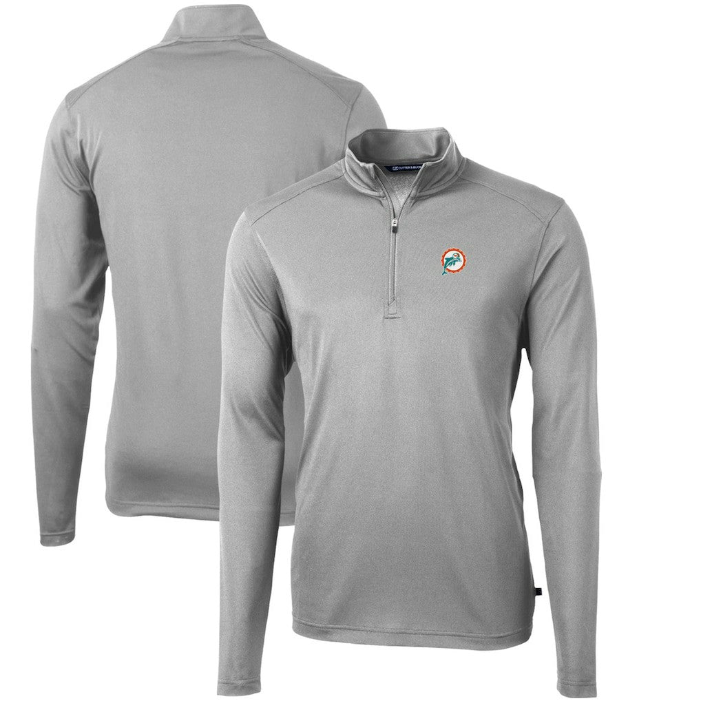 Cutter & Buck Throwback Logo Virtue Eco Pique Recycled Quarter-Zip Pullover Top - Miami Dolphins Pullover