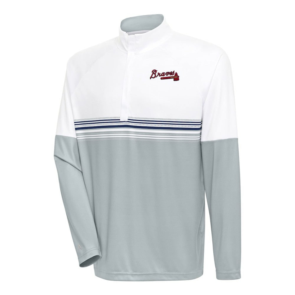 White/Navy Atlanta Braves Antigua Bender Quarter-Zip Pullover Top
