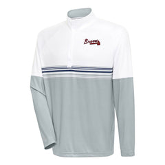 White/Navy Atlanta Braves Antigua Bender Quarter-Zip Pullover Top
