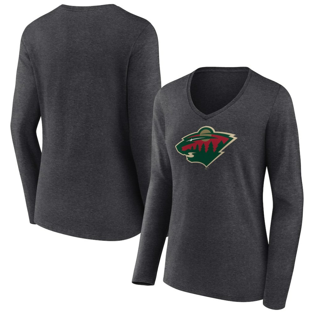 NHL Minnesota Wild Women's Primary Team Logo Long Sleeve V-Neck T-Shirt