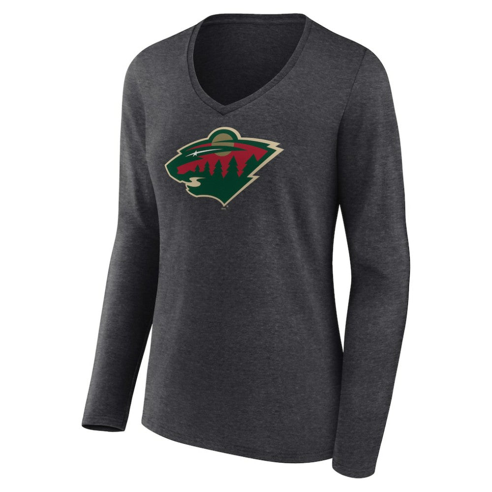 NHL Minnesota Wild Women's Primary Team Logo Long Sleeve V-Neck T-Shirt