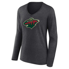 NHL Minnesota Wild Women's Primary Team Logo Long Sleeve V-Neck T-Shirt