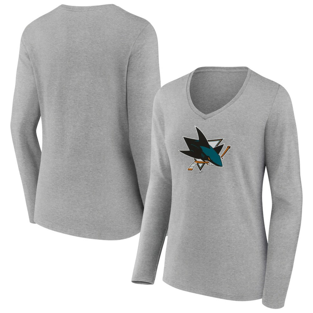 NHL San Jose Sharks Women's Primary Logo Team Long Sleeve V-Neck T-Shirt