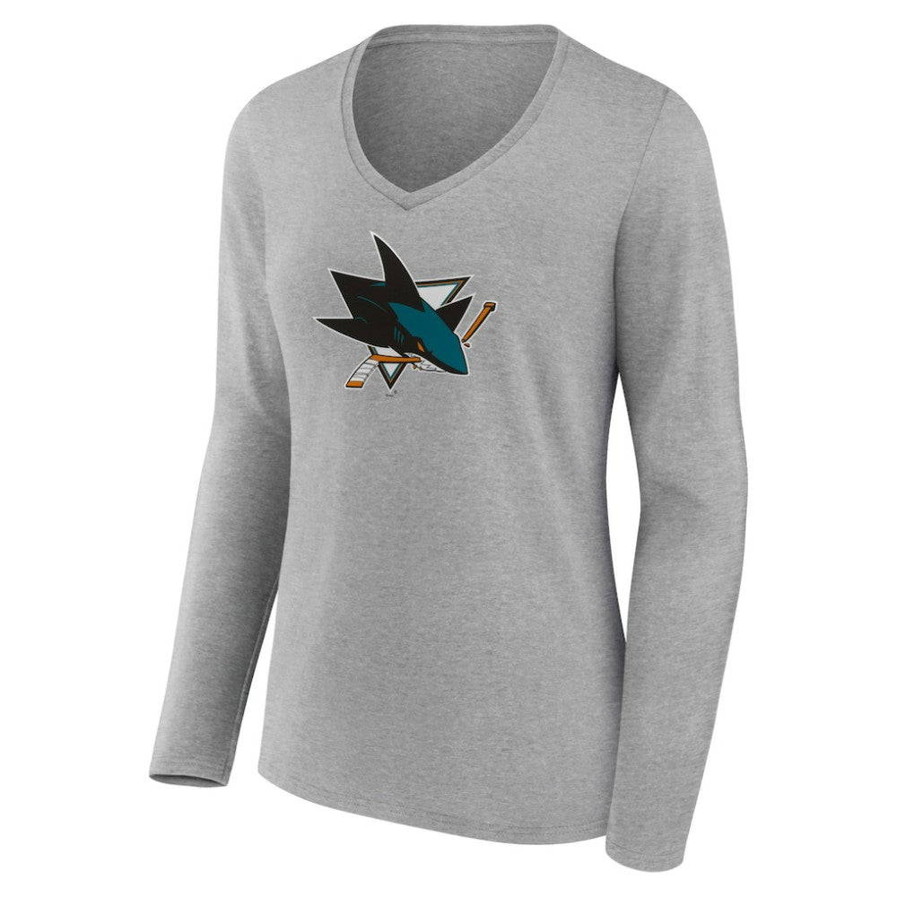 NHL San Jose Sharks Women's Primary Logo Team Long Sleeve V-Neck T-Shirt