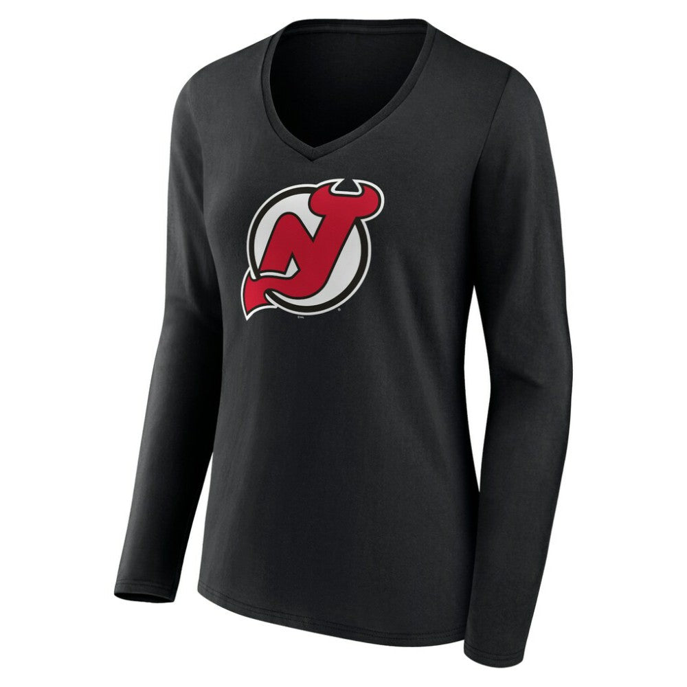 NHL New Jersey Devils Women's Primary Team Logo Long Sleeve V-Neck T-Shirt